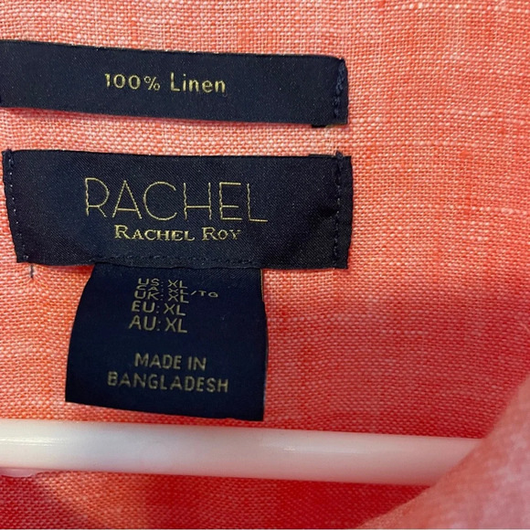 Rachel Roy Women’s 100% Linen Button-Up Shirt XL Coral Short Sleeve Lightweight - Picture 4 of 5